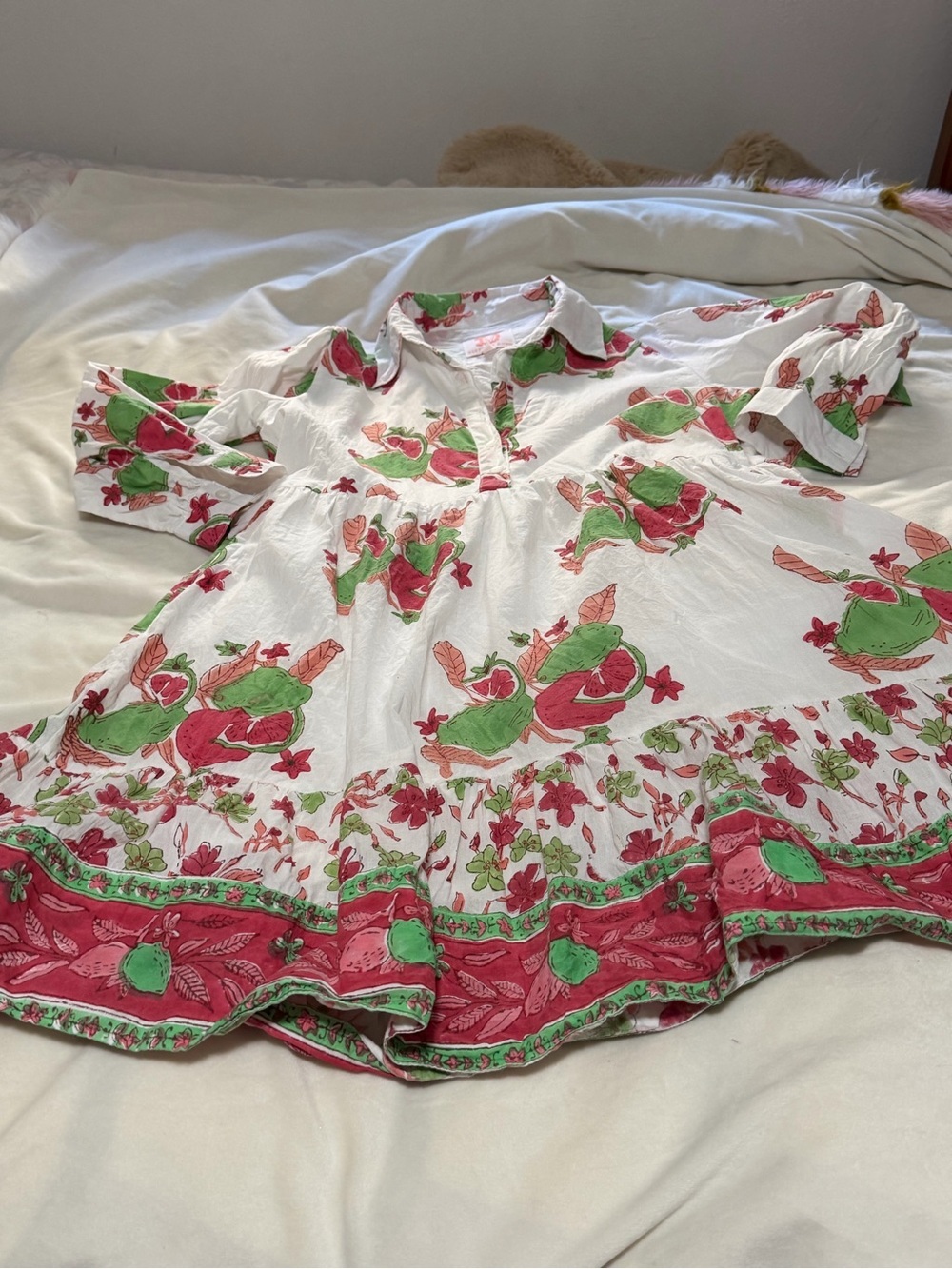 Victoria Dunn Cotton Mini Dress with Pink & Green Floral Print Women’s XS